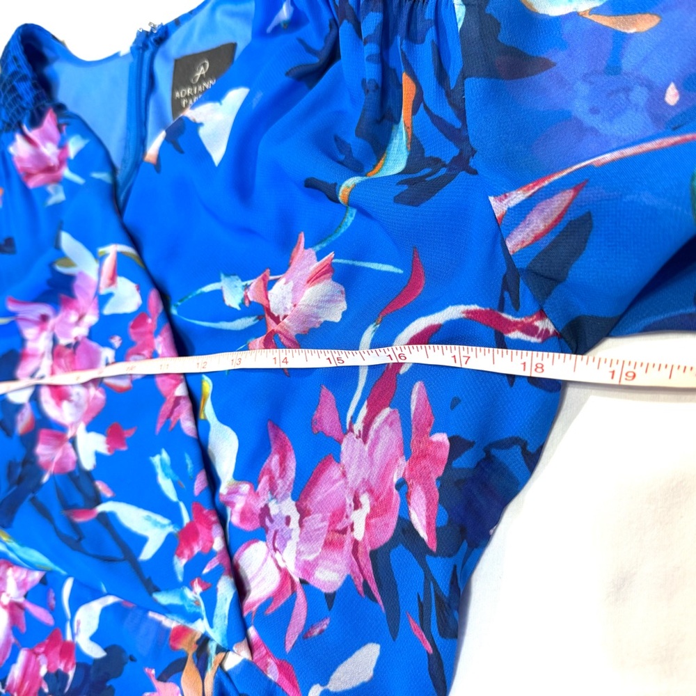Adrianna Papell Blue Floral Faux Wrap Y2K 90s Fairy Flowy Ruffle Dress Size 4 - Picture 11 of 12